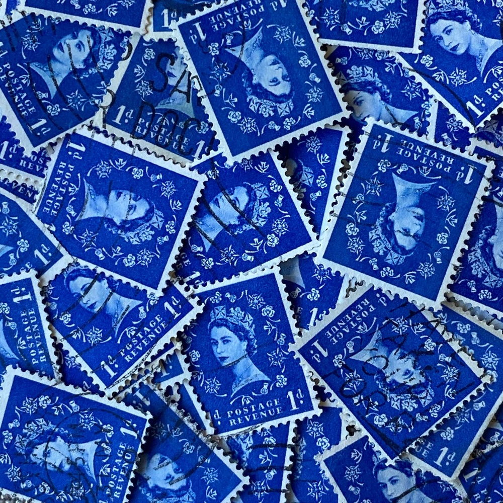 50 QEII Blue Postage Stamps